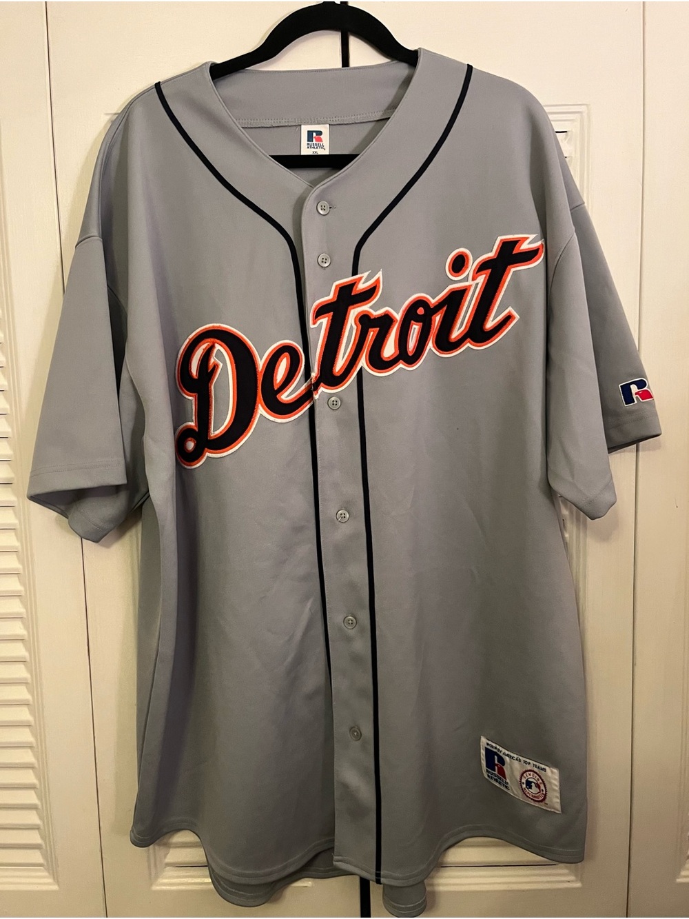 Vintage Detroit Tigers Russell Athletic Gray Jersey Logo Patch XXL